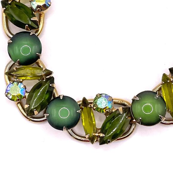 Juliana DeLizza & Elster Vintage Green Rhinestone Glass Bracelet #6700 - Picture 8 of 13